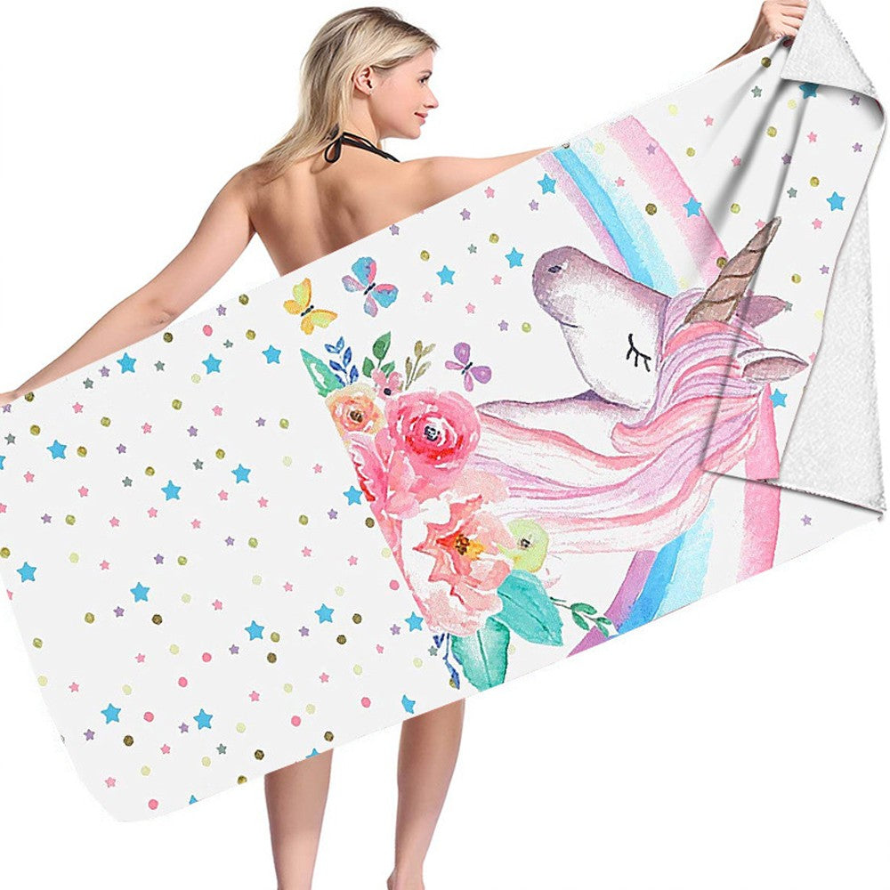 100x180cm Unicorn Print Beach Towel Soft Microfiber Shower Towels - Style 1