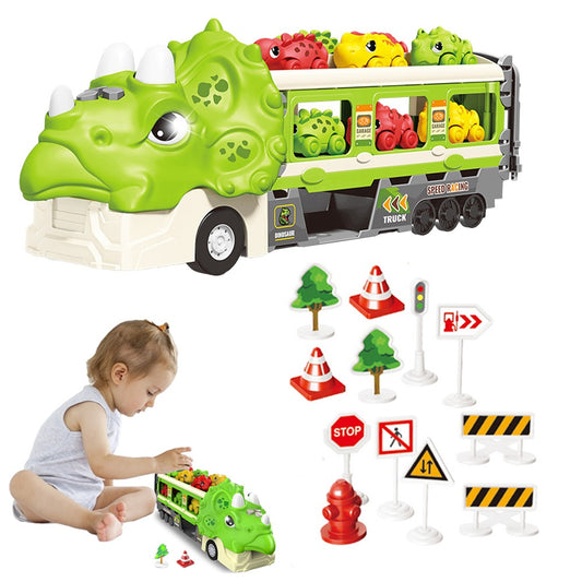 Foldable Dinosaur Truck Car Toys Set with Ejection Race Track - Green
