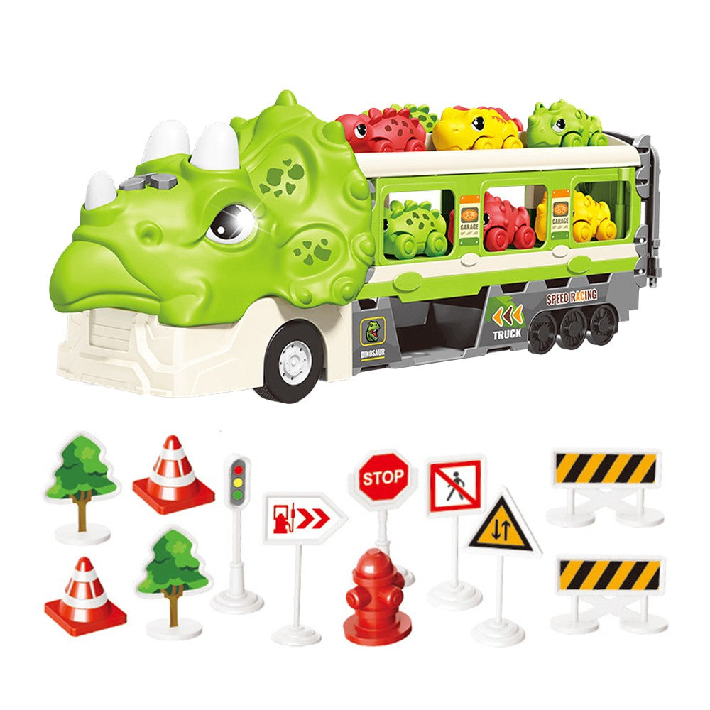 Foldable Dinosaur Truck Car Toys Set with Ejection Race Track - Green
