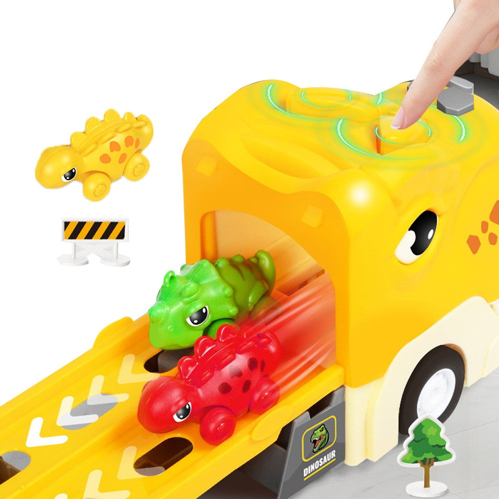Foldable Dinosaur Truck Car Toys Set with Ejection Race Track - Yellow