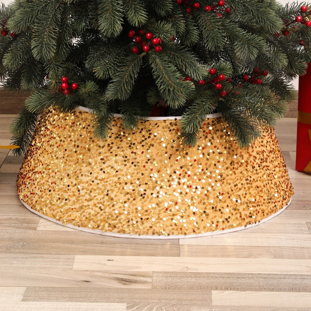 Glitter Christmas Tree Collar Tree Skirt Xmas Tree Stand Cover Decor - Gold S