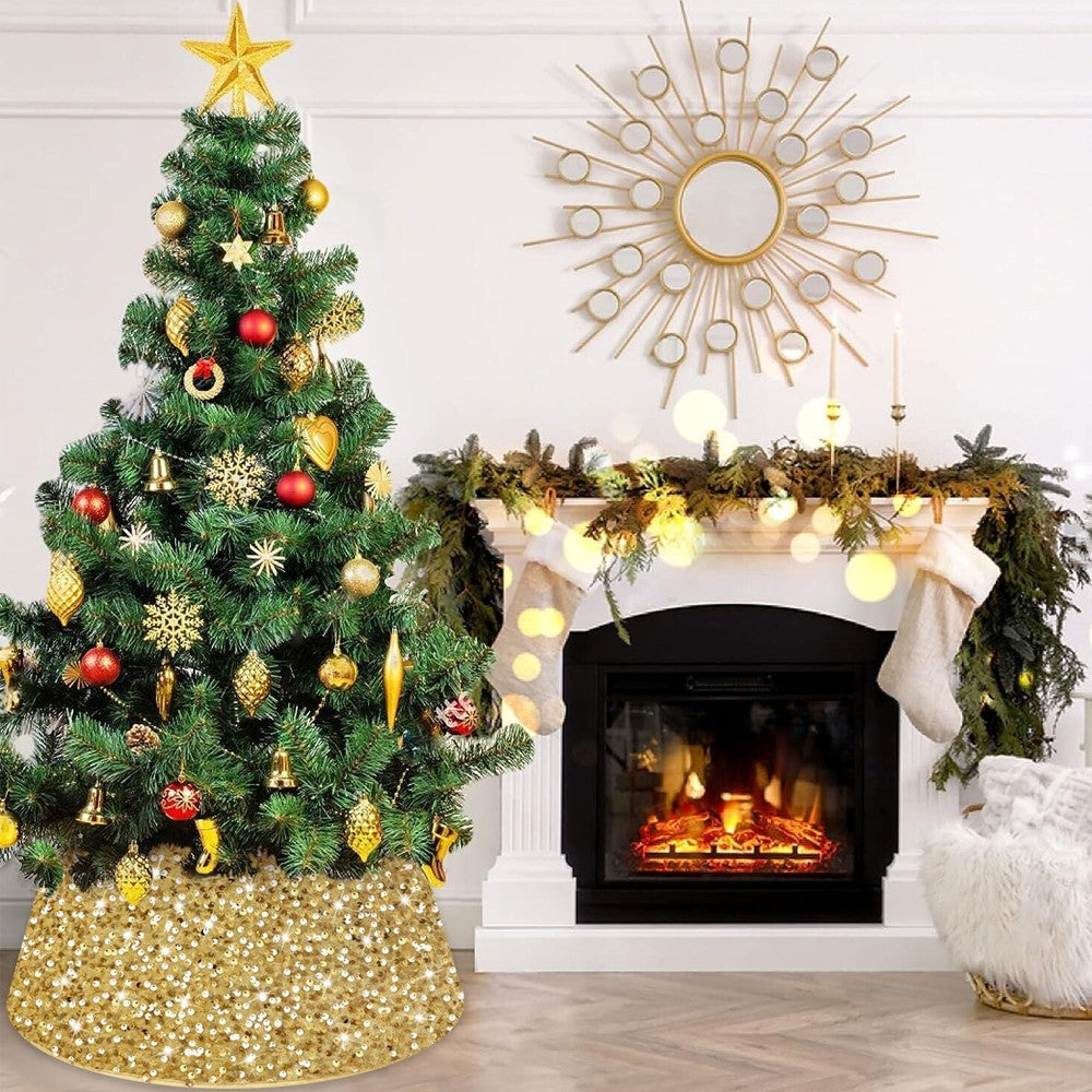 Glitter Christmas Tree Collar Tree Skirt Xmas Tree Stand Cover Decor - Gold S