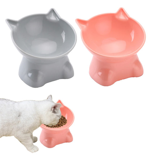 2Pcs Elevated Cat Dog Pet Bowl Feeder - Grey + Pink