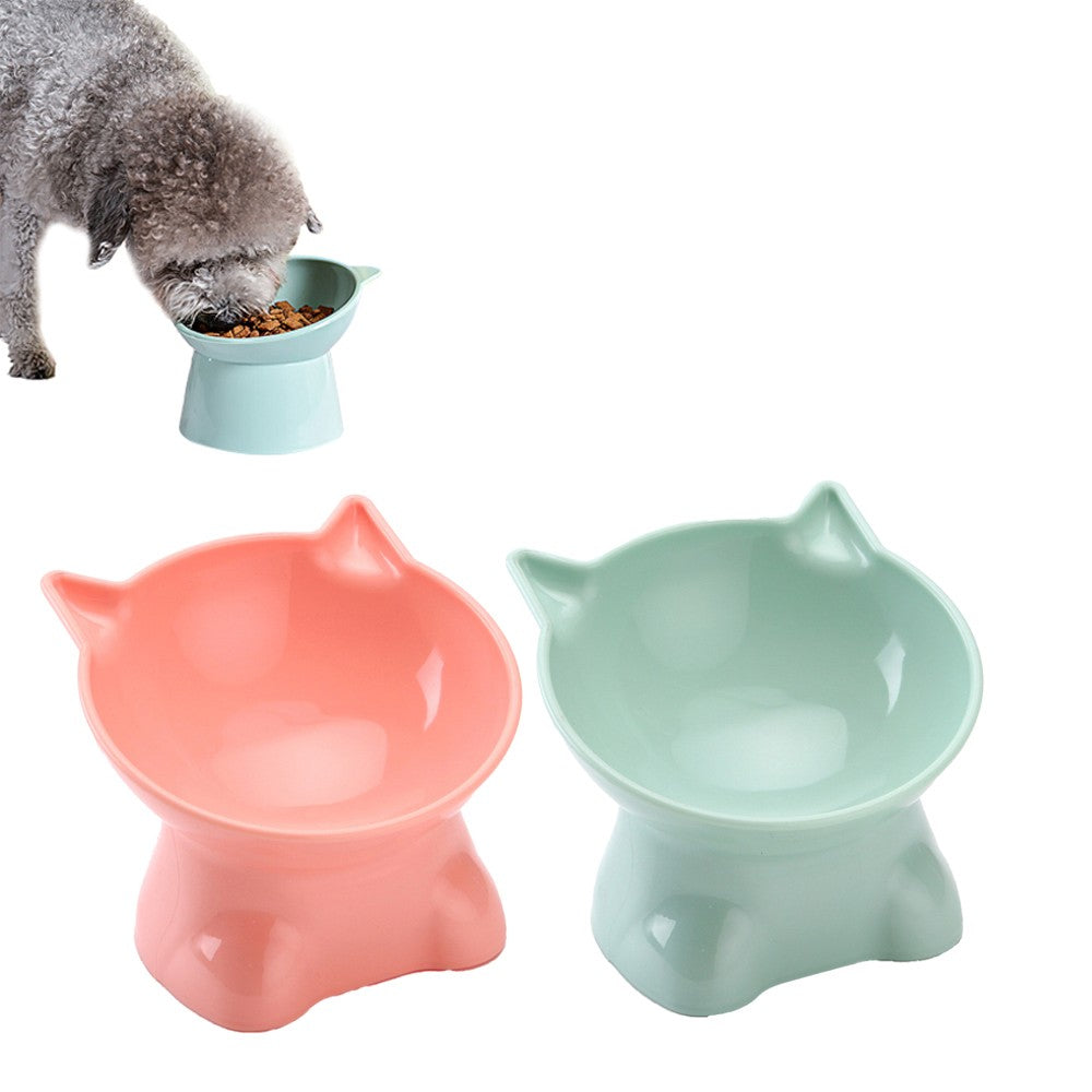 2Pcs Elevated Cat Dog Pet Bowl Feeder - Green + Pink