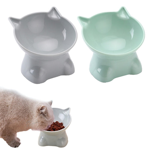 2Pcs Elevated Cat Dog Pet Bowl Feeder - Grey + Green