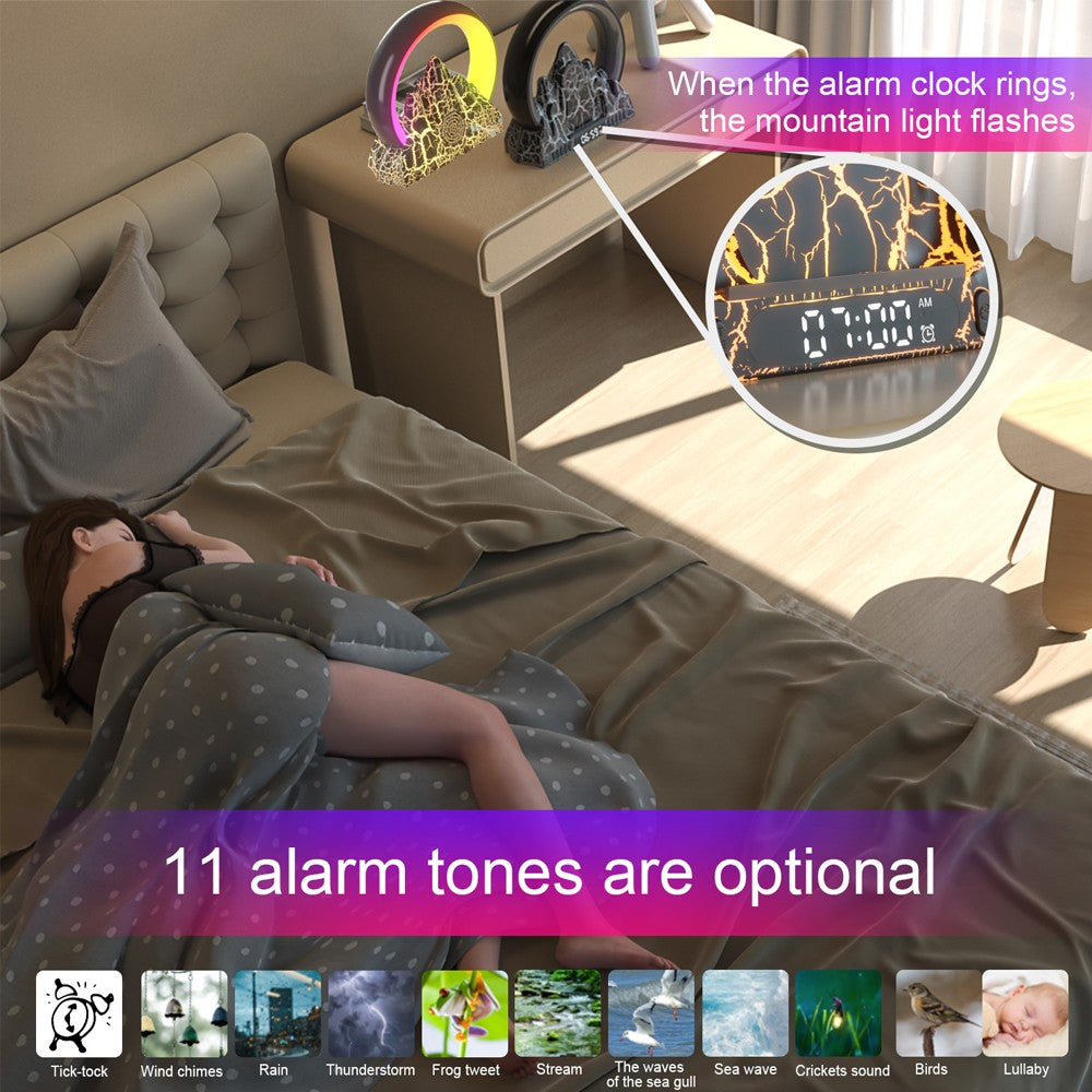 Sunrise Wake Up Alarm Clock Atmosphere Lamp with Wireless Charger - Black