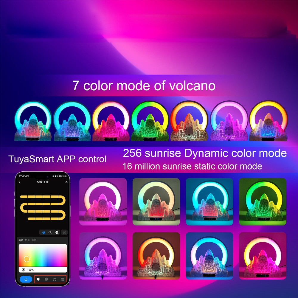 Sunrise Wake Up Alarm Clock Atmosphere Lamp with Wireless Charger - White