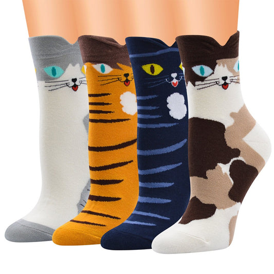 4 Pairs of Cotton Socks for Cat Enthusiasts