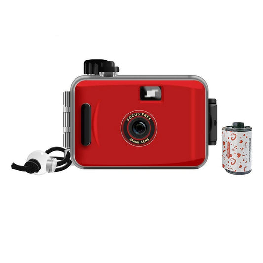 Reusable 135 Film Camera with Water-resistant Case and 35mm Film Roll - Red