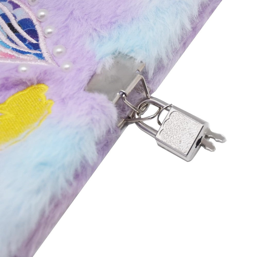 Tie-Dye Fluffy Mermaid Diary for Girls with Key Lock - Purple