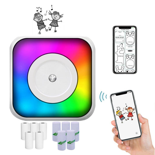RGB Lights Pocket Printer with 5 Rolls Papers and Stickers