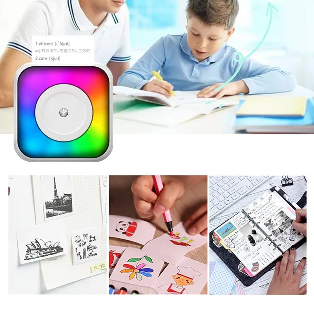 RGB Lights Pocket Printer with 5 Rolls Papers and Stickers