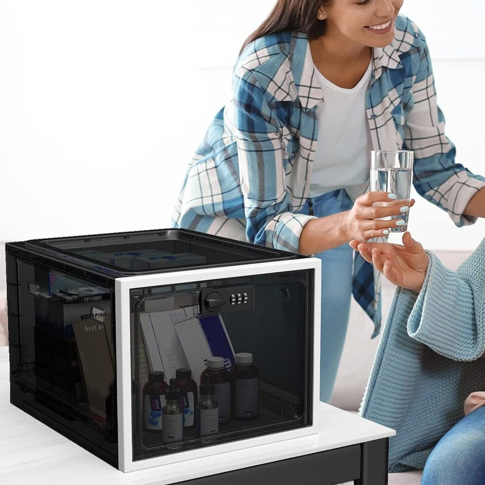 1Pc Lockable Storage Box Medicine Lock Box Food Storage Container - Black