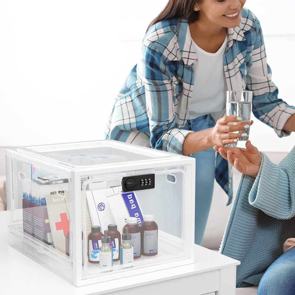 1Pc Lockable Storage Box Medicine Lock Box Food Storage Container - Transparent