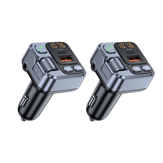2Pcs Handsfree FM Transmitter Bluetooth 5.1 Car Music Player Charging Adapter