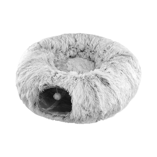 Winter Plush Cat Bed Cat Nest with Tunnel - Grey