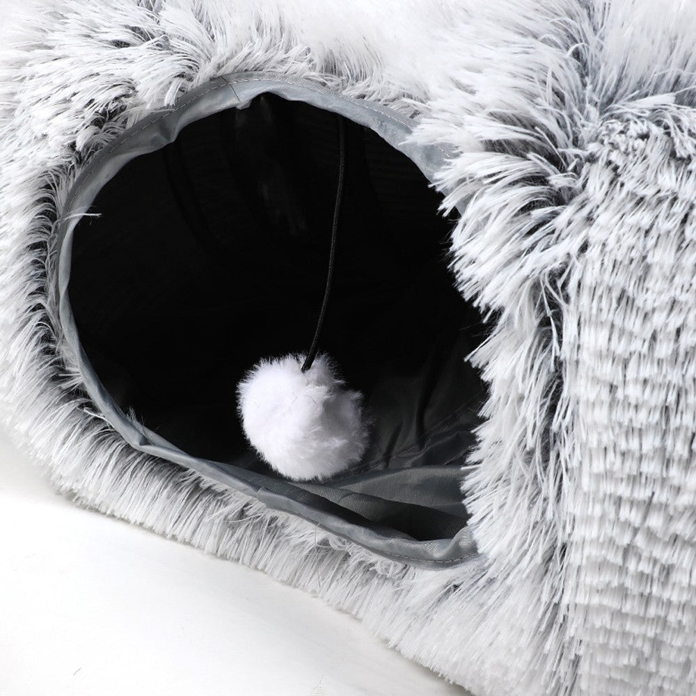 Winter Plush Cat Bed Cat Nest with Tunnel - Grey