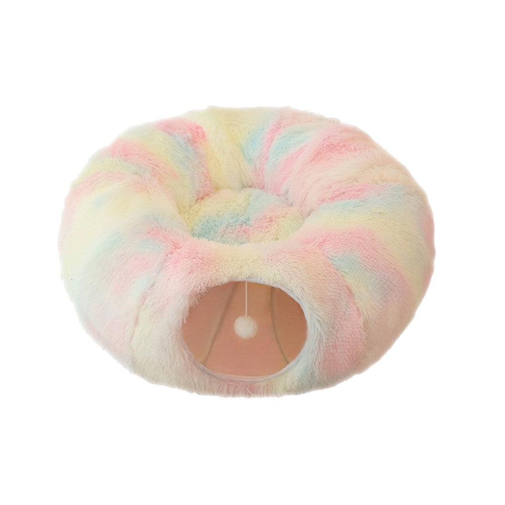 Winter Plush Cat Bed Cat Nest with Tunnel - Multicolor