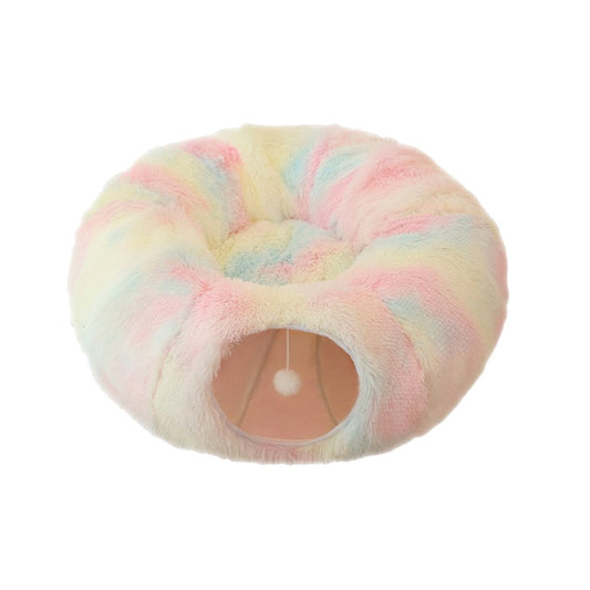 Winter Plush Cat Bed Cat Nest with Tunnel - Multicolor