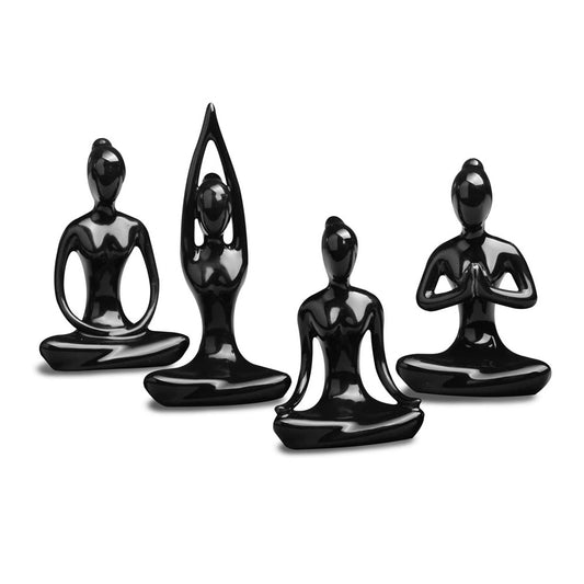 4Pcs Black Yoga Pose Statue Figurine Meditation Sculpture Ceramic Home Decor