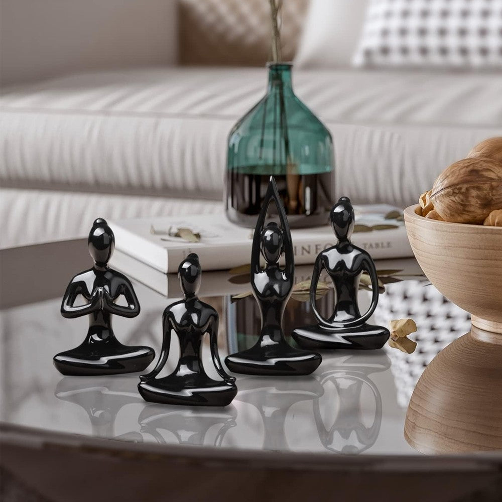 4Pcs Black Yoga Pose Statue Figurine Meditation Sculpture Ceramic Home Decor