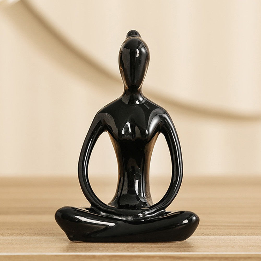 4Pcs Black Yoga Pose Statue Figurine Meditation Sculpture Ceramic Home Decor