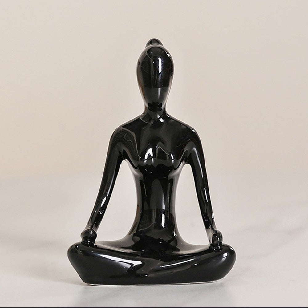 4Pcs Black Yoga Pose Statue Figurine Meditation Sculpture Ceramic Home Decor