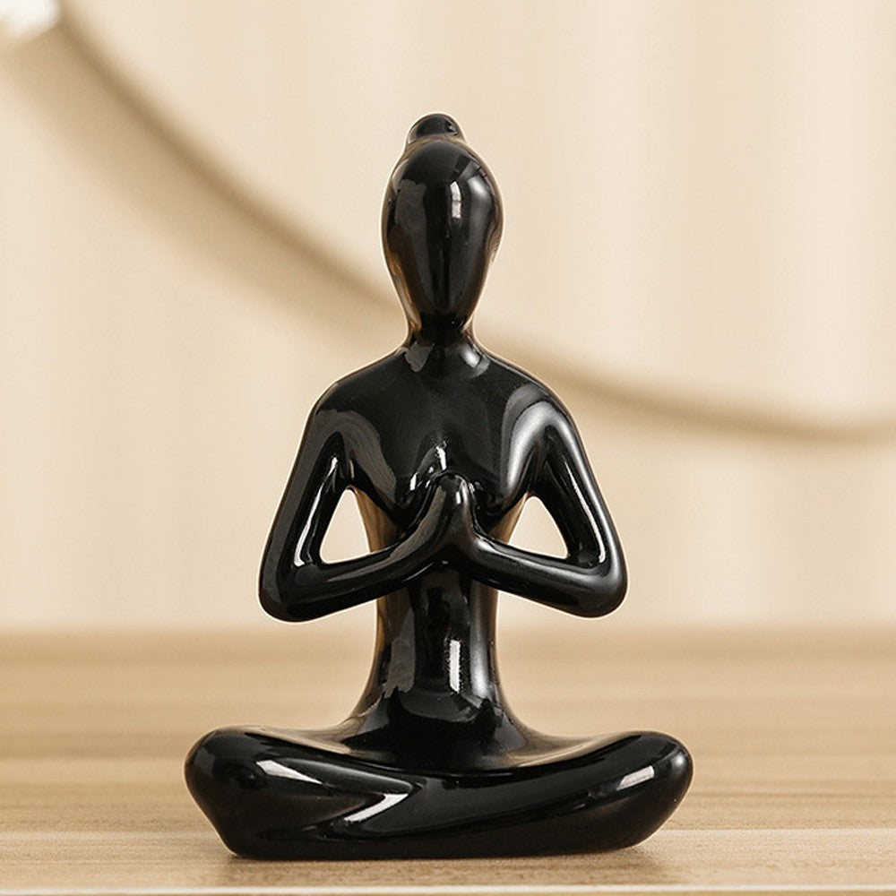 4Pcs Black Yoga Pose Statue Figurine Meditation Sculpture Ceramic Home Decor