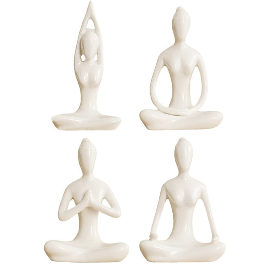 4Pcs White Yoga Pose Statue Figurine Meditation Sculpture Ceramic Home Decor