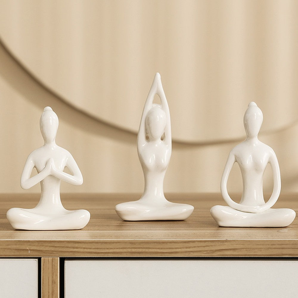 4Pcs White Yoga Pose Statue Figurine Meditation Sculpture Ceramic Home Decor