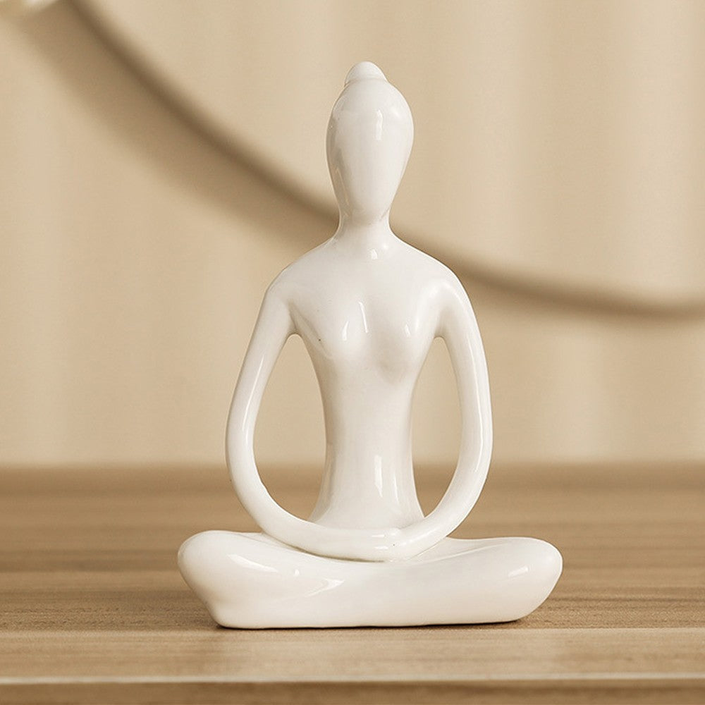 4Pcs White Yoga Pose Statue Figurine Meditation Sculpture Ceramic Home Decor