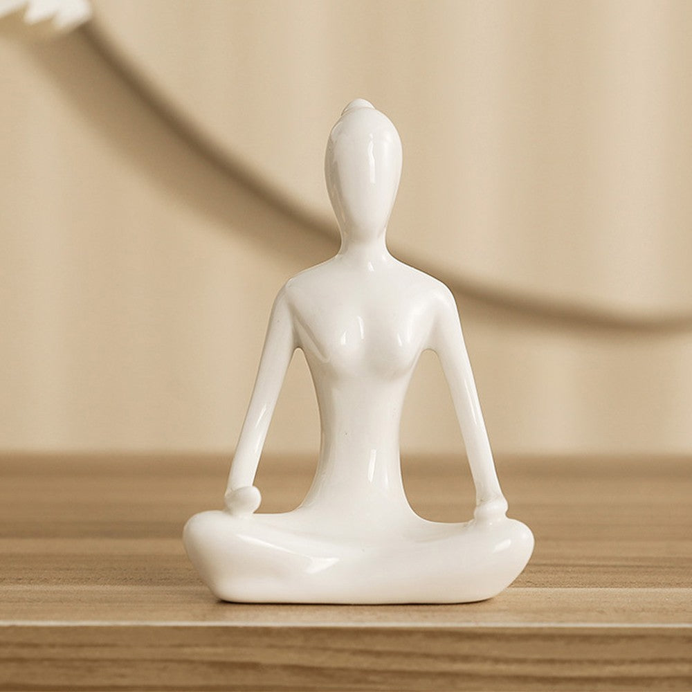 4Pcs White Yoga Pose Statue Figurine Meditation Sculpture Ceramic Home Decor