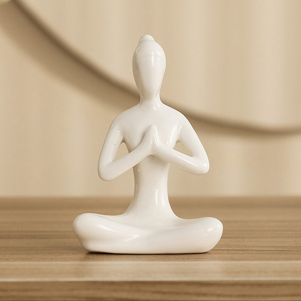 4Pcs White Yoga Pose Statue Figurine Meditation Sculpture Ceramic Home Decor