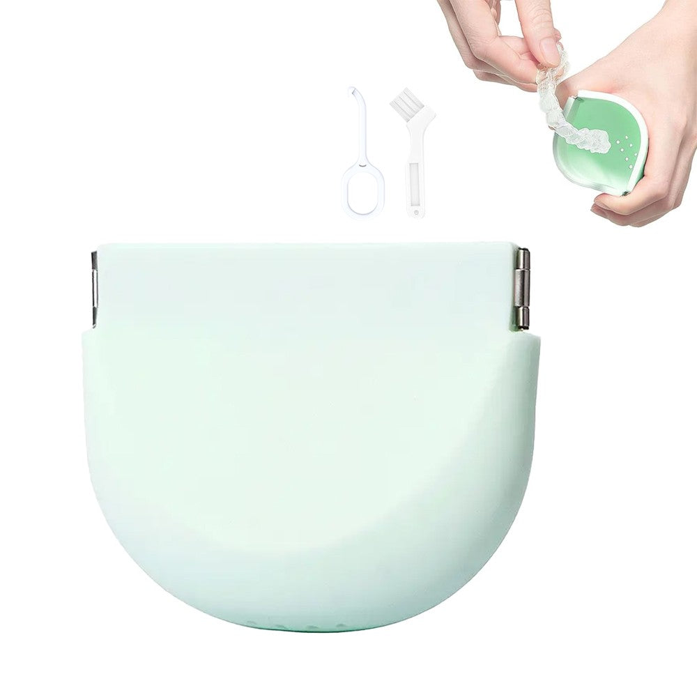Portable Silicone Retainer Case Denture Mouth Guard Storage Case - Green