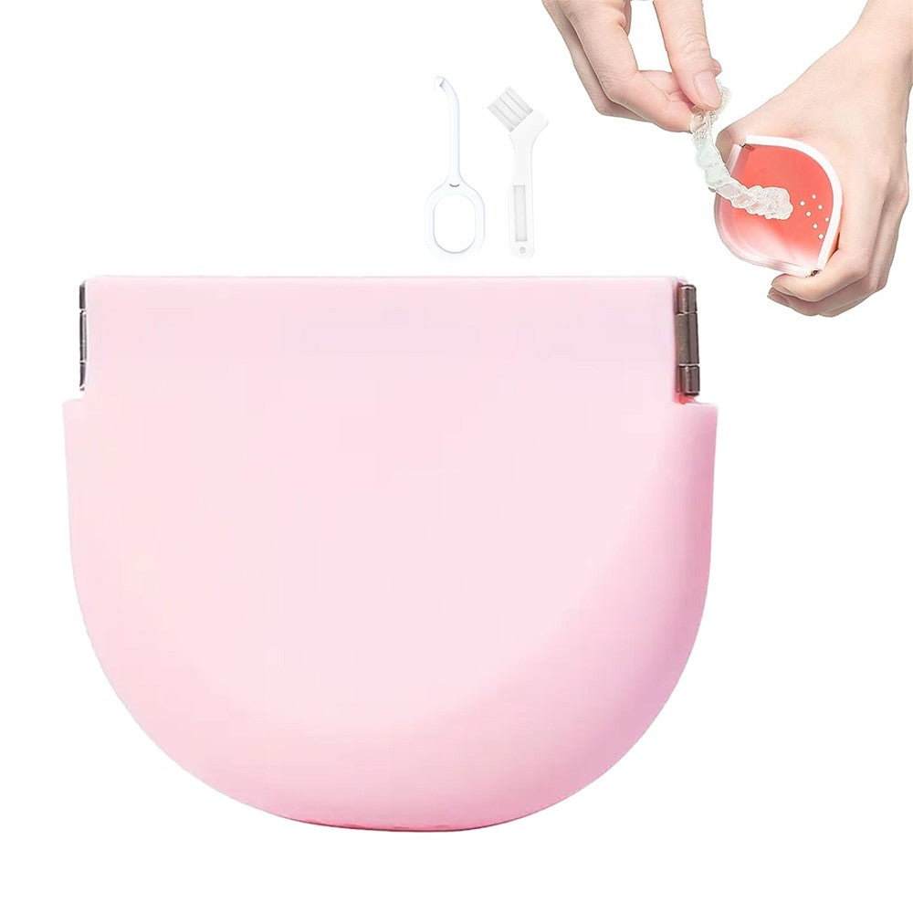 Portable Silicone Retainer Case Denture Mouth Guard Storage Case - Pink