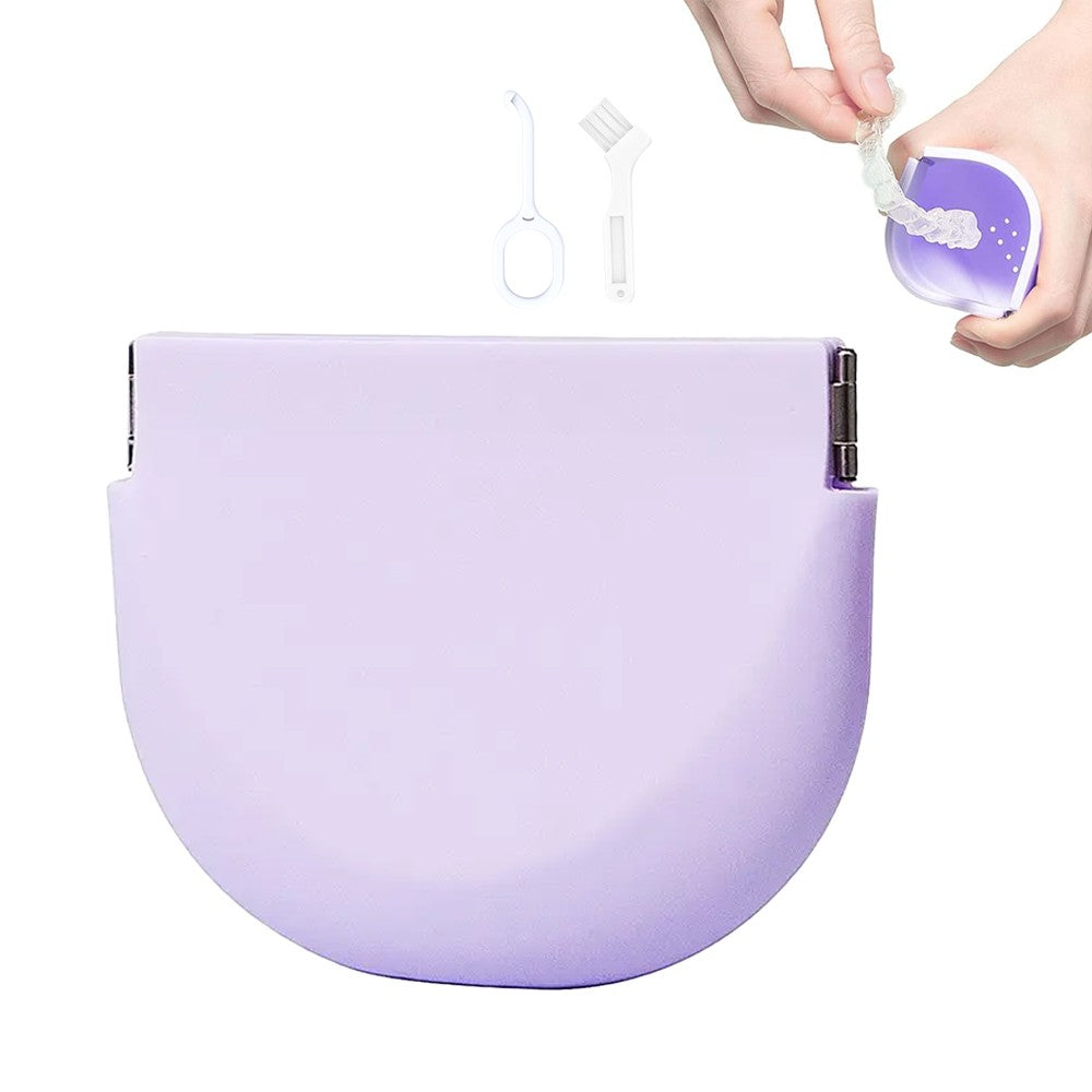 Portable Silicone Retainer Case Denture Mouth Guard Storage Case - Purple