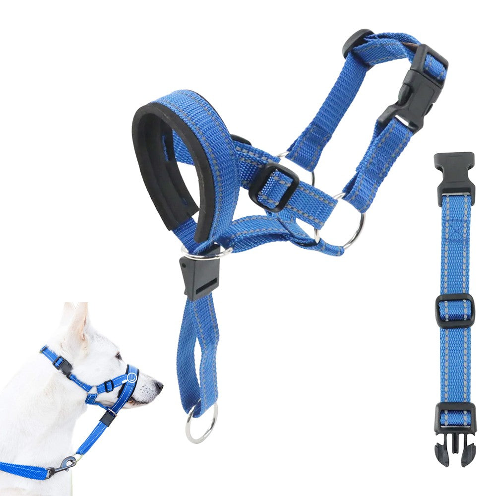 Adjustable No Pull Dog Head Collar Control Collar for Long-Snout Dogs - Blue XL