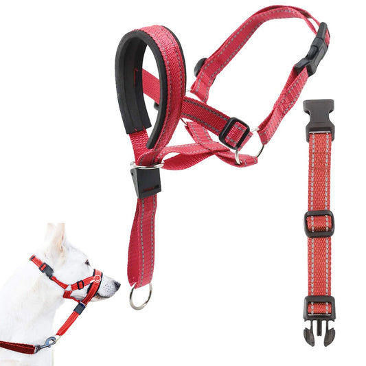 Adjustable No Pull Dog Head Collar Control Collar for Long-Snout Dogs - Red L