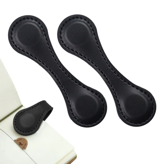 2Pcs Magnetic PU Leather Bookmark Book Page Divider - Black