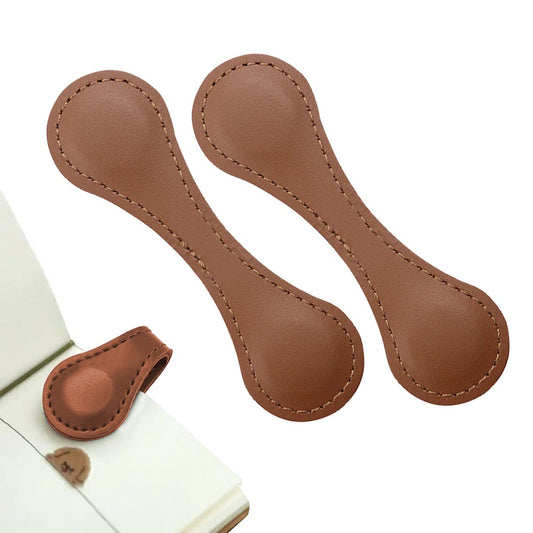 2Pcs Magnetic PU Leather Bookmark Book Page Divider - Brown