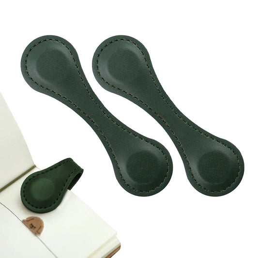 2Pcs Magnetic PU Leather Bookmark Book Page Divider - Green