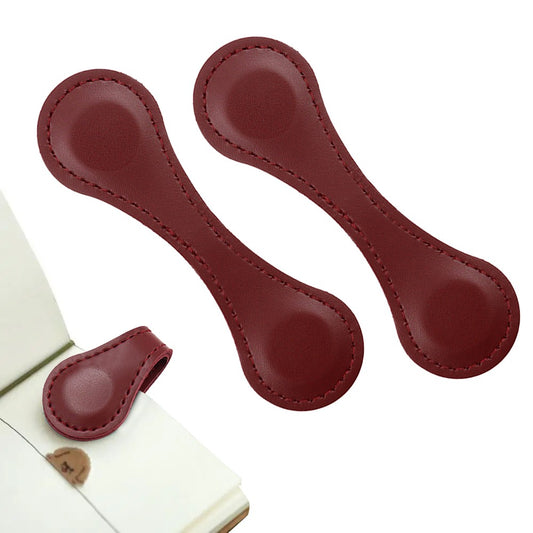 2Pcs Magnetic PU Leather Bookmark Book Page Divider - Red