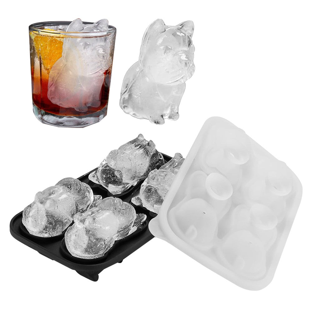1Pc French Bulldog Shaped Ice Cube Mold 4 Hole DIY Ice Ball Mold