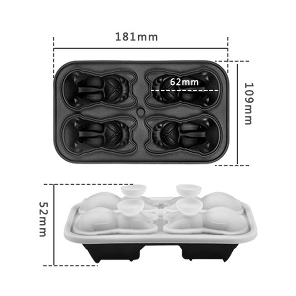 1Pc French Bulldog Shaped Ice Cube Mold 4 Hole DIY Ice Ball Mold