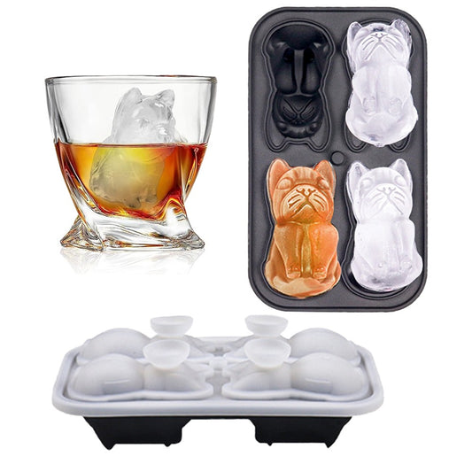 2Pcs French Bulldog Shaped Ice Cube Mold 4 Hole DIY Ice Ball Mold