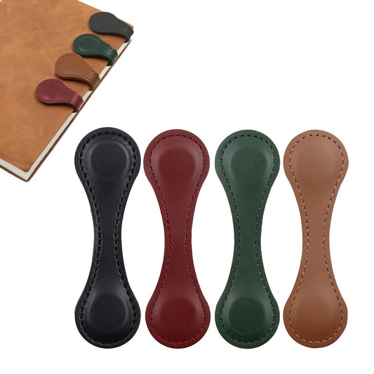 4Pcs Magnetic PU Leather Bookmark Book Page Divider - Black+Brown+Green+Red