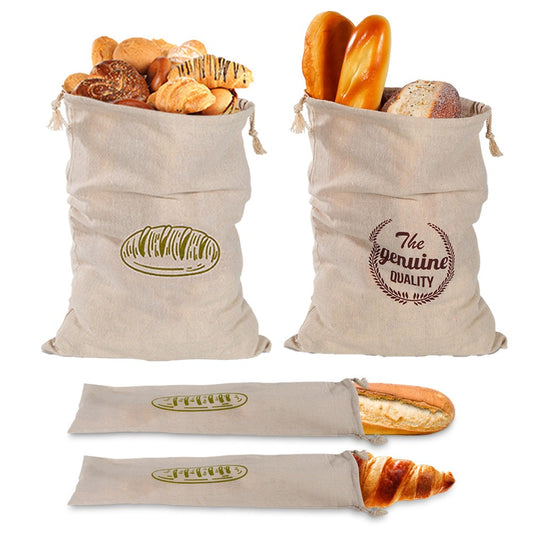 4 Pieces Linen Bread Bags Reusable Drawstring Bag for Homemade Bread
