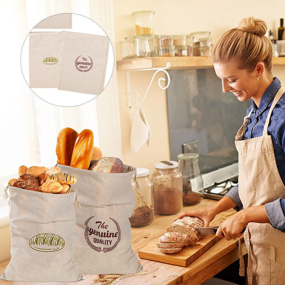 4 Pieces Linen Bread Bags Reusable Drawstring Bag for Homemade Bread