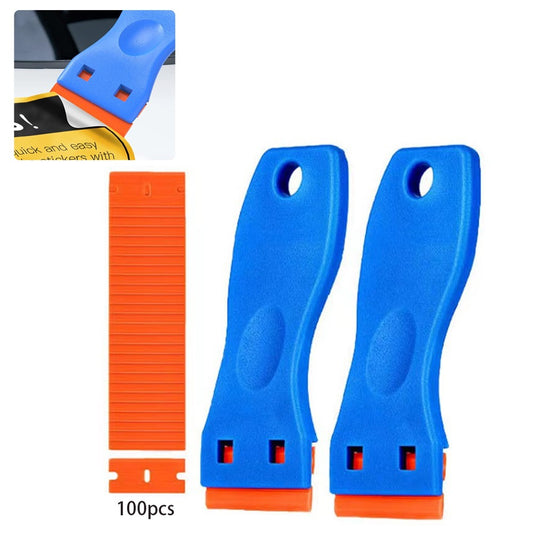 2Pcs Plastic Scrapers with 100 Plastic Blades No Scratch Sticker Cleaning Tool