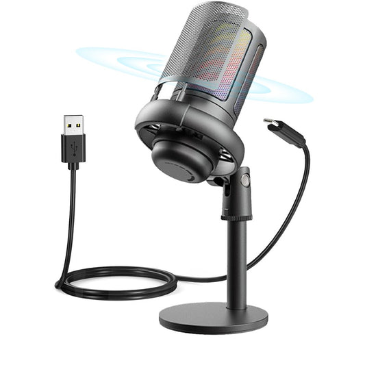 USB Condenser Microphone with RGB Light for Streaming and Gaming - Black